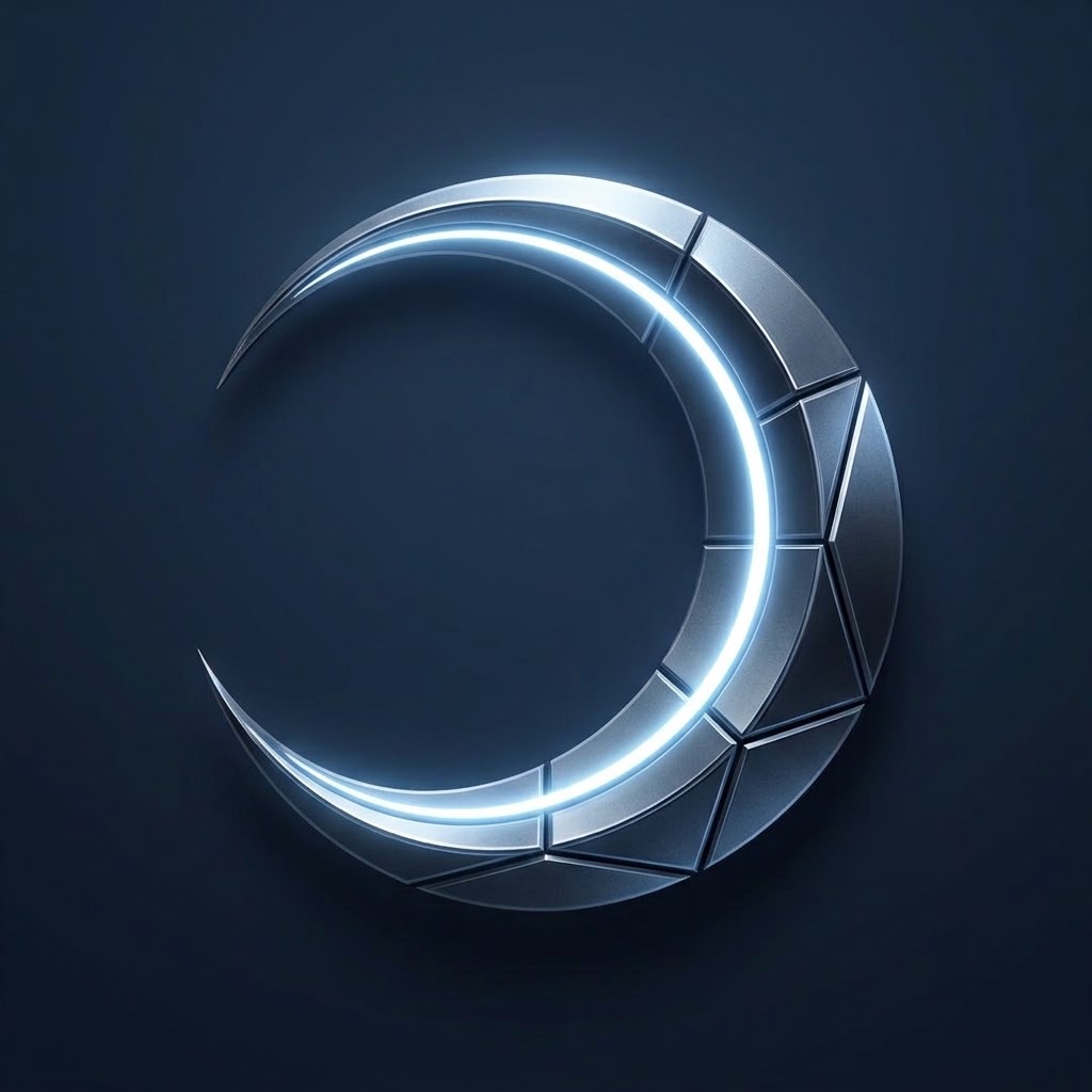 Lunar metallic crescent logo